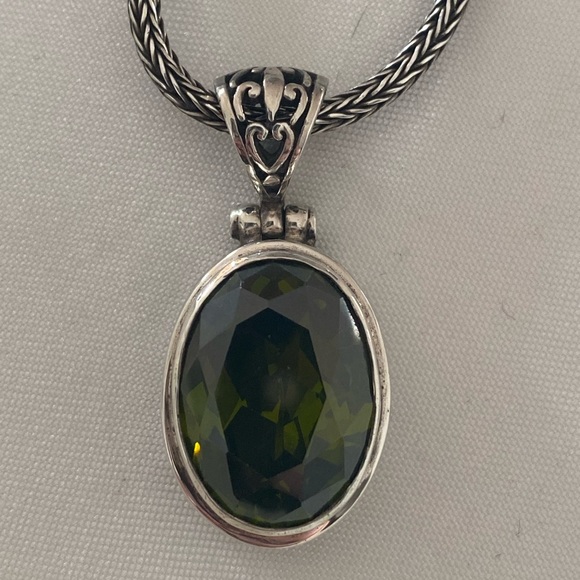 Large peridot sterling silver pendant necklace